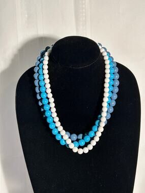 Vintage Blue Resin Bead Necklace Set Layering Stackable Beaded 10.75 In